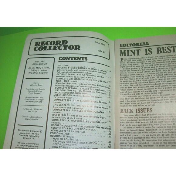Record Collector Magazine May 1983 The Rolling Stones The Beatles Spandau Ballet - Picture 3 of 9